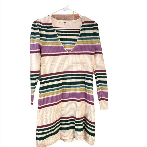 Free People Womens Gidget Sweaterdress Striped V-Neck - Ivory - Picture 6 of 9